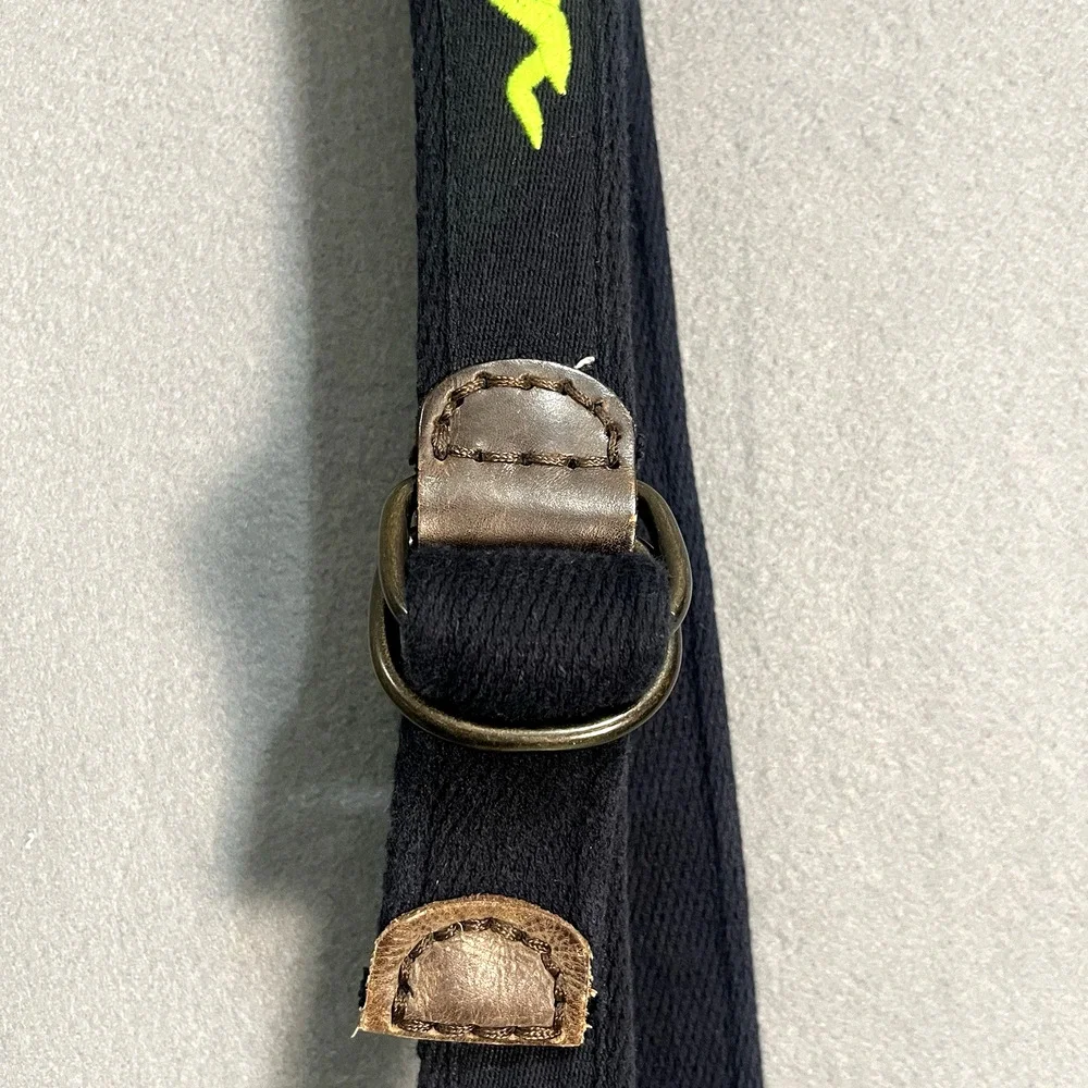 Men’s Hollister D-Ring Belt Navy Blue Neon Green Seagull Logo Coastal Surf 44”